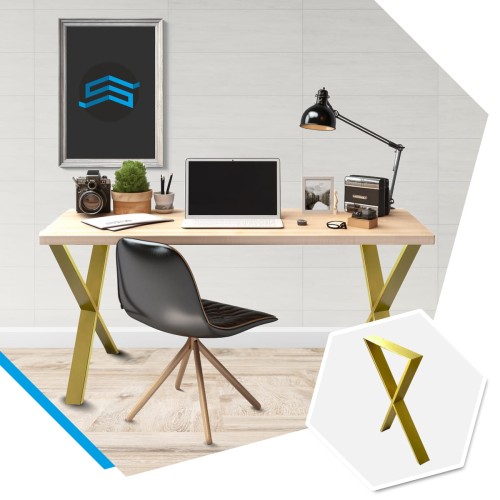 metalowe nogi X do stołu złote w aranżacji wnętrza