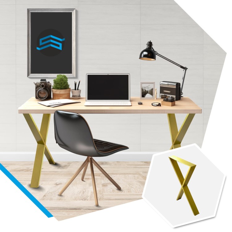 metalowe nogi X do stołu złote w aranżacji wnętrza