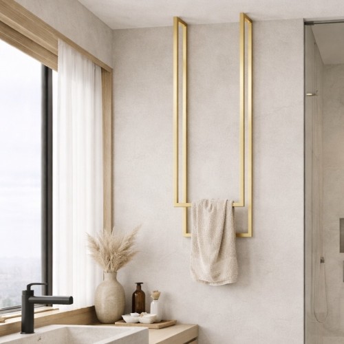 złoty wieszak na ręczniki sufitowy loft podwójny stalowy 40x12x80