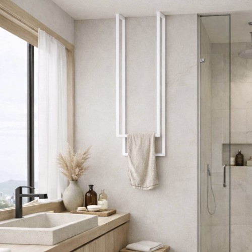 wieszak na ręczniki sufitowy loft podwójny stalowy biały 40x12x80