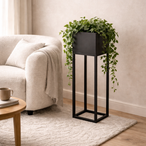 metalowa donica loft czarna 20x20x80 kwietnik stalowy