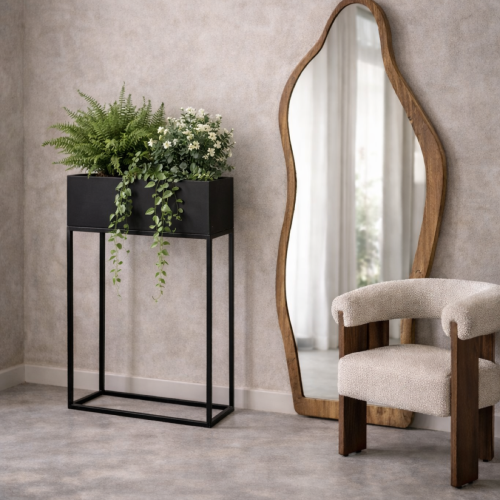 metalowa donica loft czarna 60x20x80 kwietnik stalowy