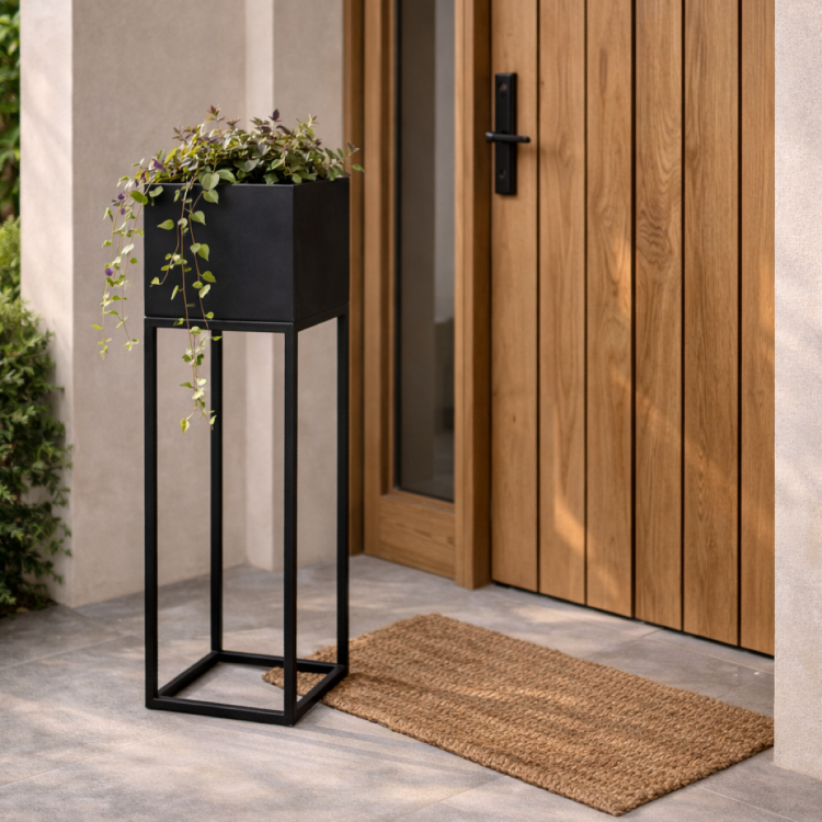metalowa donica loft czarna 20x20x80 kwietnik stalowy