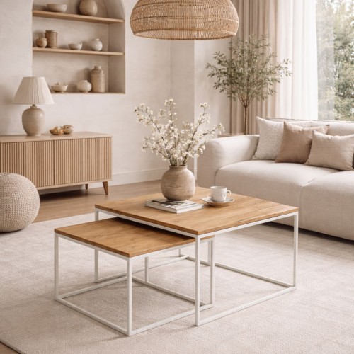 Biały zestaw stolików 65x65 + 55x55