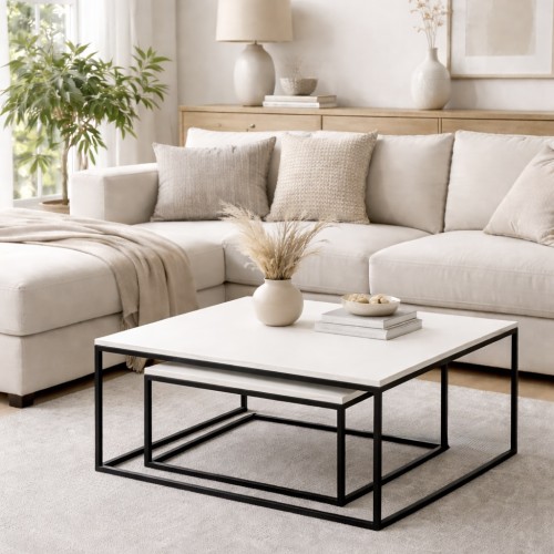 Zestaw stolików 80x60+60x50 kawowych styl industrialny loft