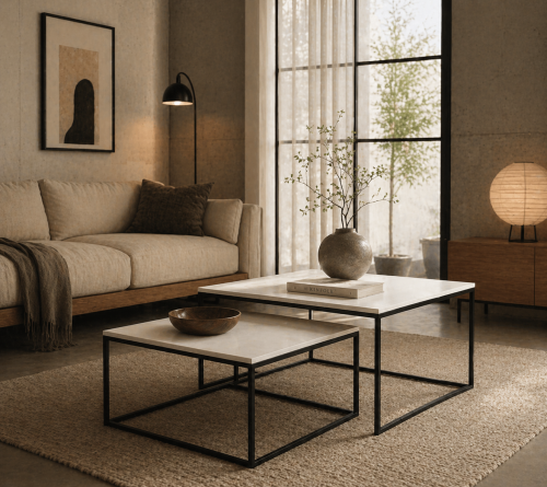 Zestaw stolików 80x60+60x50 kawowych styl industrialny loft