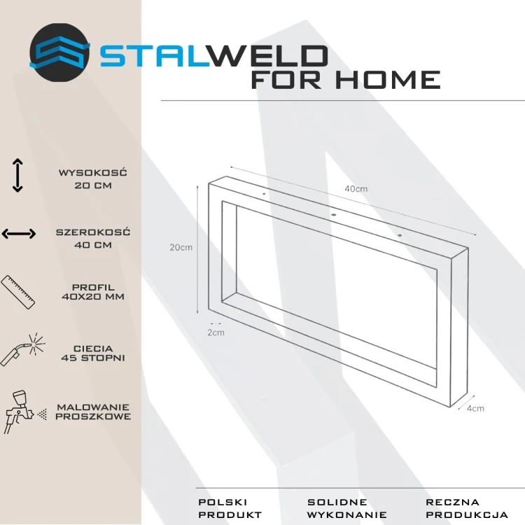 nogi stalowe płozy 40x20 kaszmir profil 40x20 do komody i szafki loft