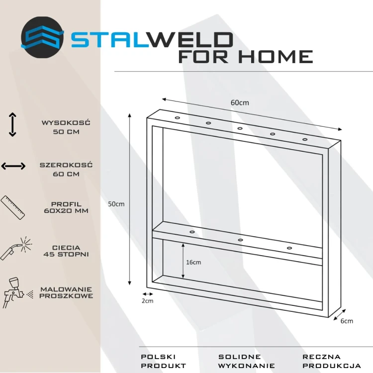 noga stalowa do stolika kawowego 60x50 z półką loft czarne profil 60x20