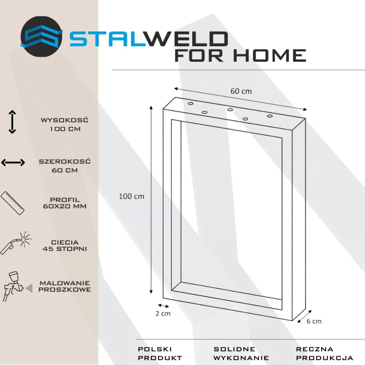 nogi stalowe do stołu 60x100 loft profil 60x20