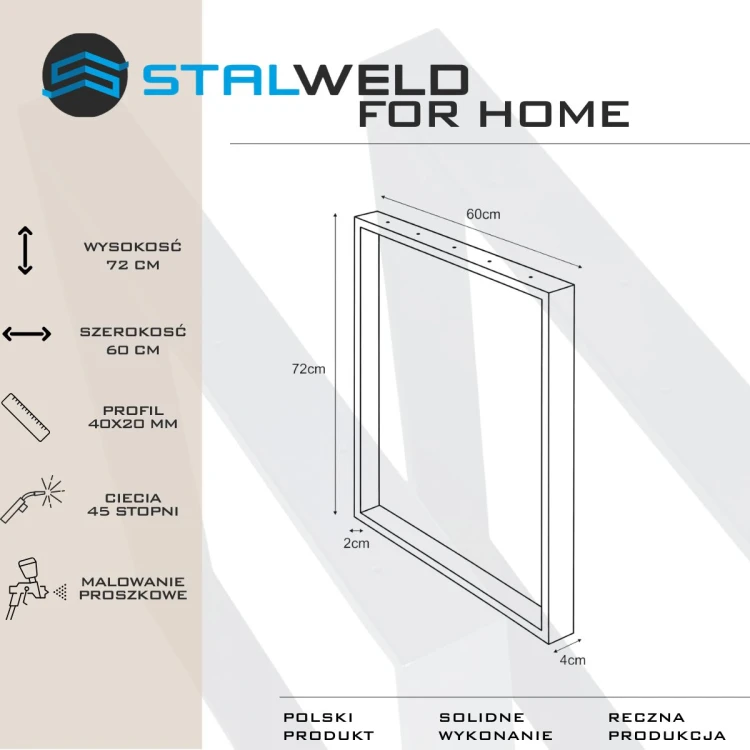 nogi stalowe do stołu 60x72 czarne loft profil 40x20