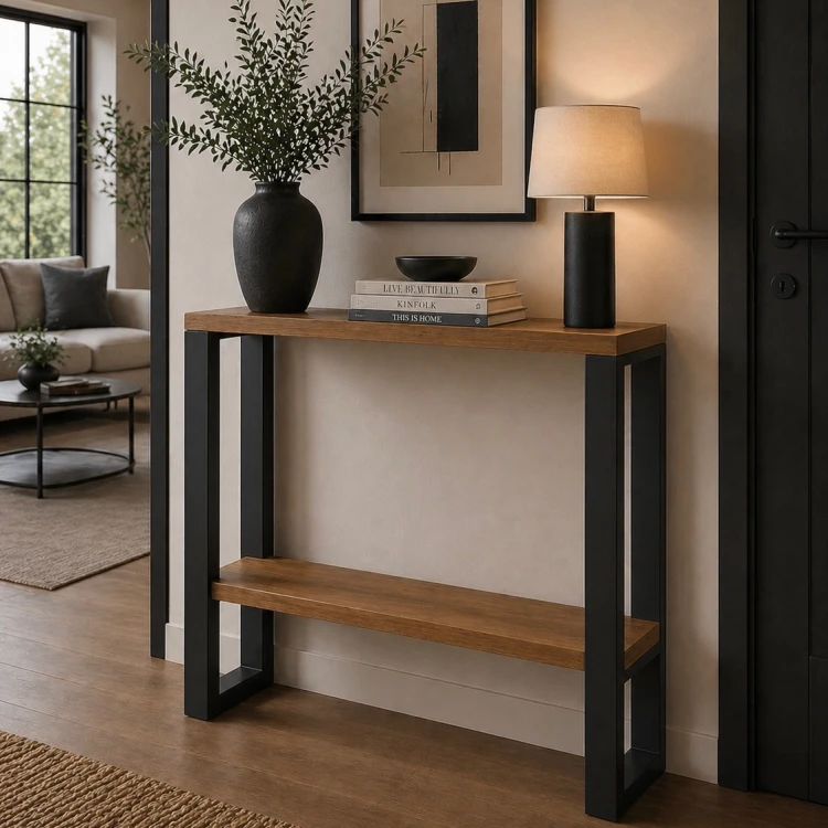 noga metalowa z półką do konsoli, toaletki 25x85 czarne loft profil 60x20