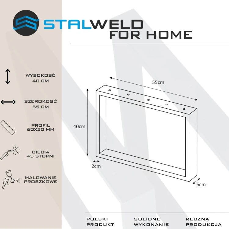 nogi metalowe do stołu 55x40 czarne loft profil 60x20