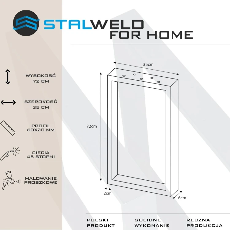 nogi stalowe do stołu 35x72 czarne loft profil 60x20