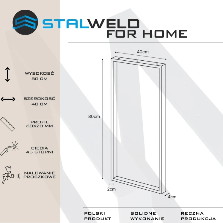 noga stalowa do stołu 40x80 czarne loft profil 40x20