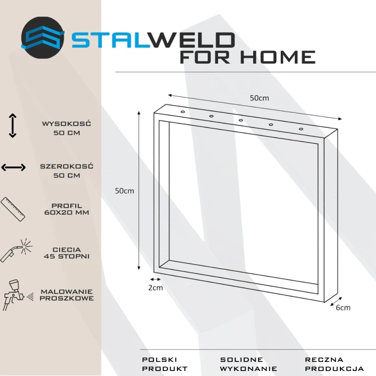 nogi stalowe do stolika kawowego 50x50 czarne loft profil 60x20