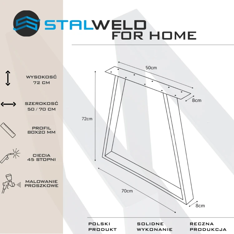 noga stalowa do stołu trapez czarne loft 80x20