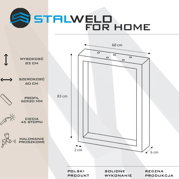 nogi stalowe do stołu 60x83 czarne loft profil 60x20