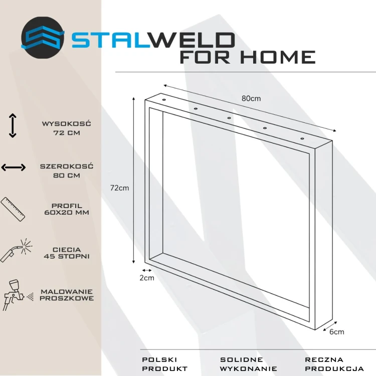 nogi stalowe do stołu 80x72 czarne loft profil 60x20