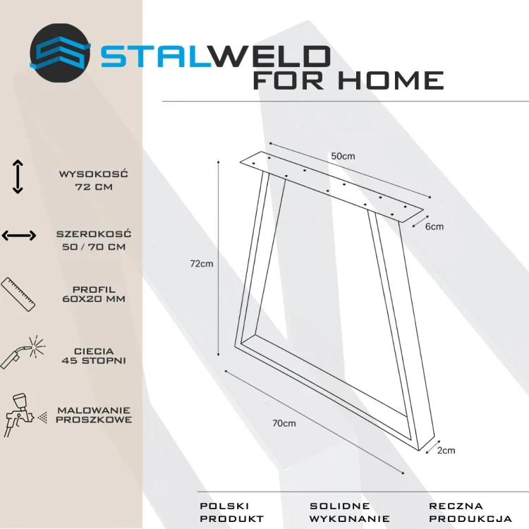nogi stalowe trapezowe do stołu 72 cm czarne profil 60x20