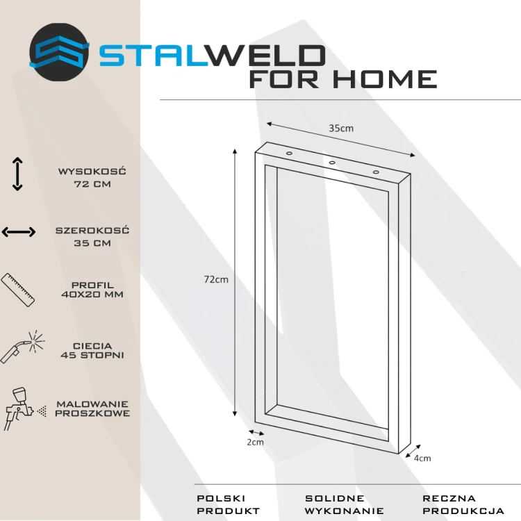 nogi stalowe do stołu 35x72 czarne loft profil 40x20