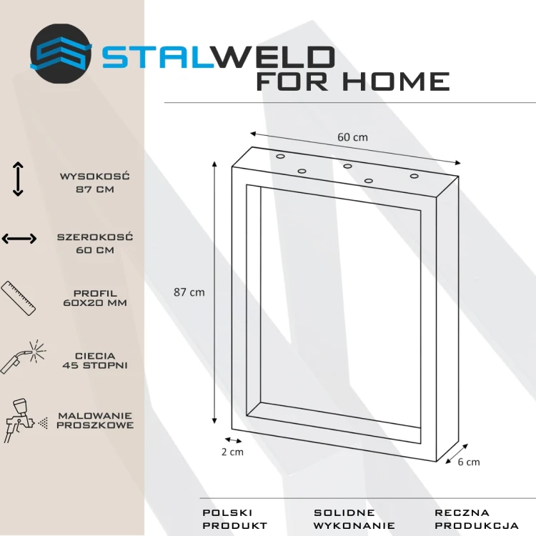 nogi stalowe do stołu 60x87 loft czarne profil 60x20