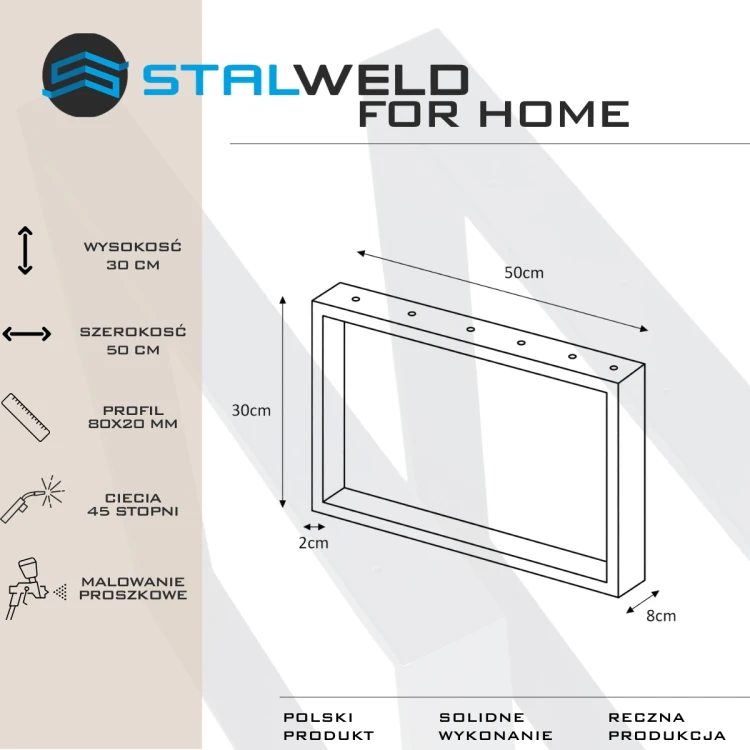 nogi stalowe do stolika 50x30 czarne loft profil 80x20