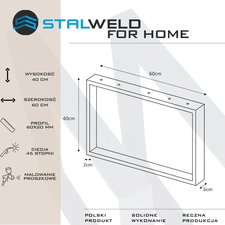 złote nogi stalowe do stolika 60x40 glamour profil 60x20