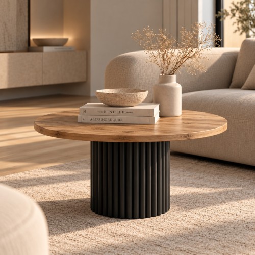 Czarna noga metalowa ryflowana do stolika kawowego – aranżacja STALWELD FOR HOME