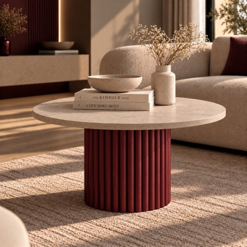 Bordowa noga ryflowana do stolika kawowego RAL 3005 – aranżacja | STALWELD FOR HOME