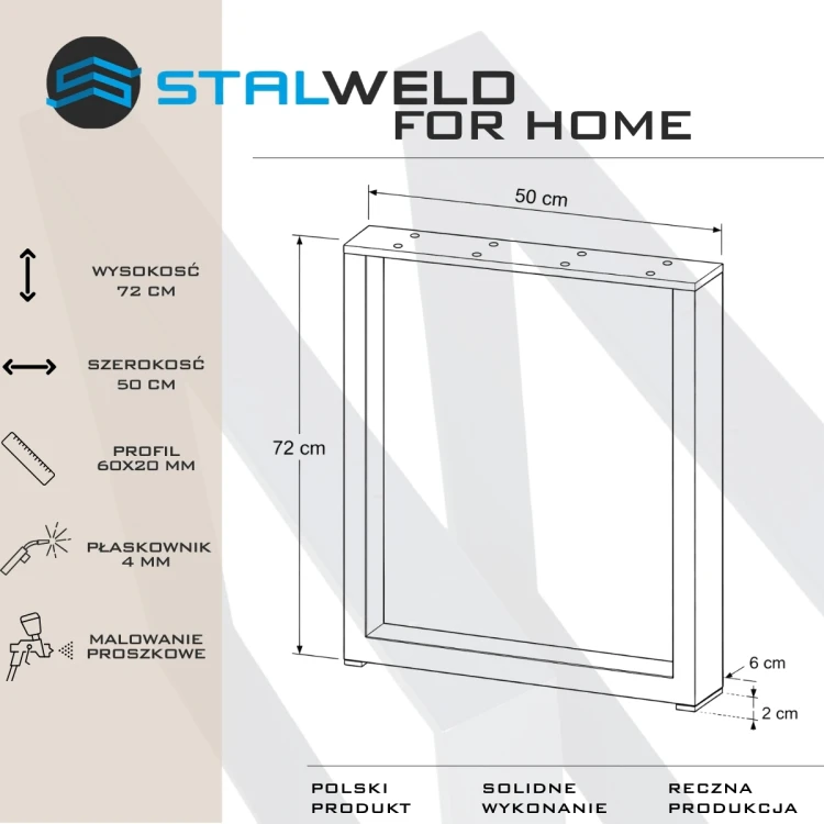 Nogi metalowe 50×72 cm – wymiary i specyfikacja techniczna